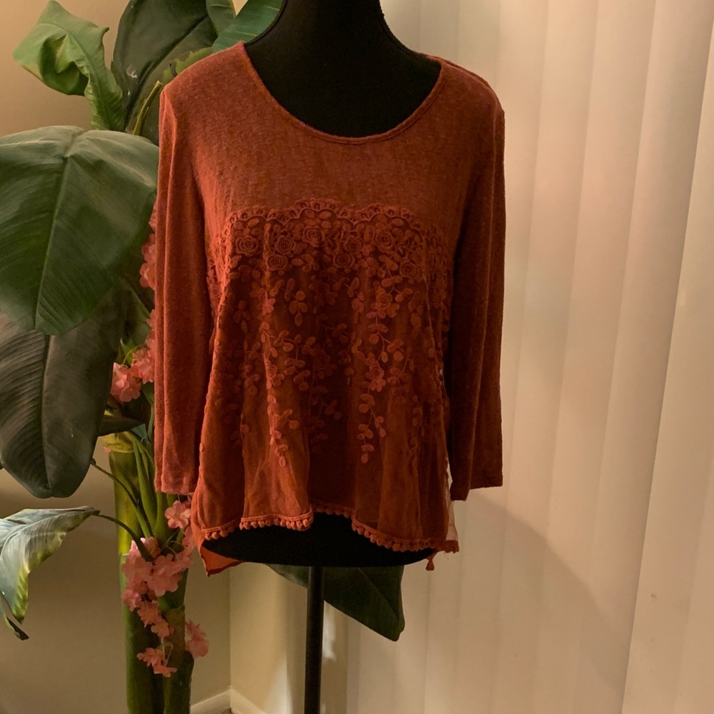 Living Doll Terracotta Embroidered Blouse